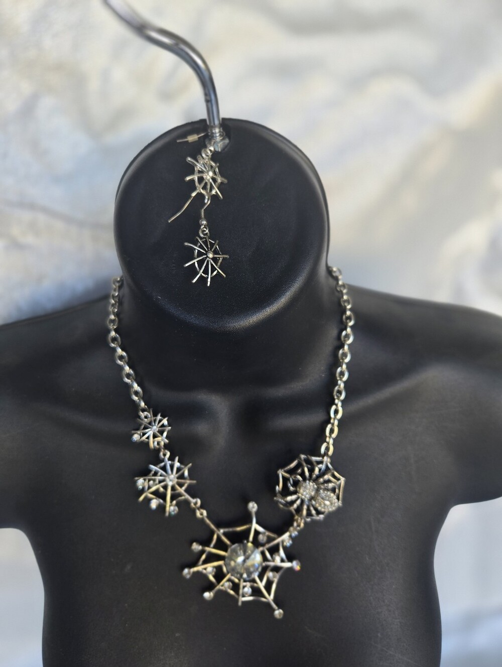 Silver Spiderweb Necklace and Earring Set
